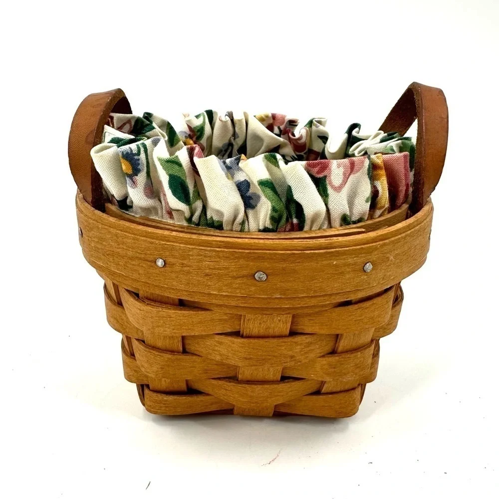 Longaberger Thyme Booking Basket 1995 Garden Splendor Liner Leather Handles Vtg